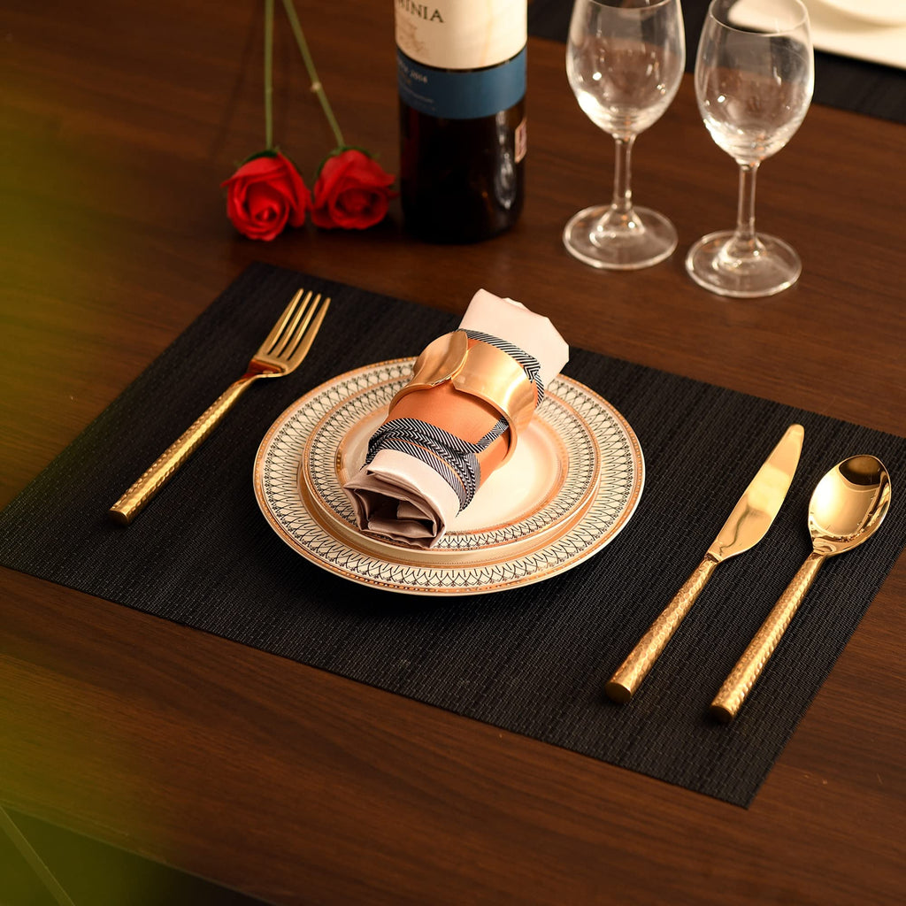 Black Placemats Set of 8 - Easy Clean Washable Vinyl Placemats - Heat Resistant Placemats Table - PVC Table Mats for