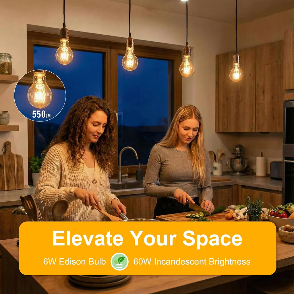 A19 Dimmable LED Amber Light Bulbs, 6W (60W Eq), E26, 2200K Warm, 2Pack