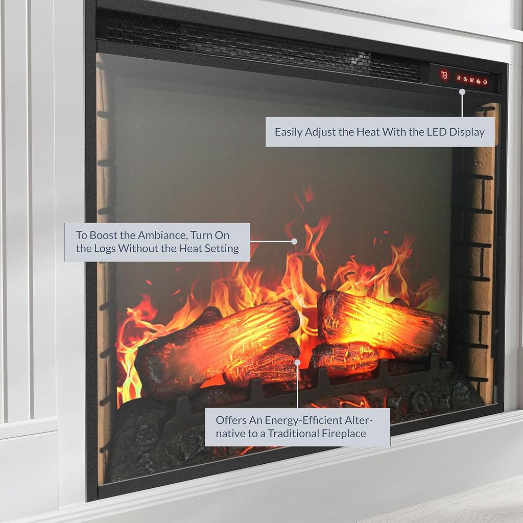 Modern 70" Electric Fireplace Heater Mantel TV Stand & Media Entertainment Center for TVs up to 68" with