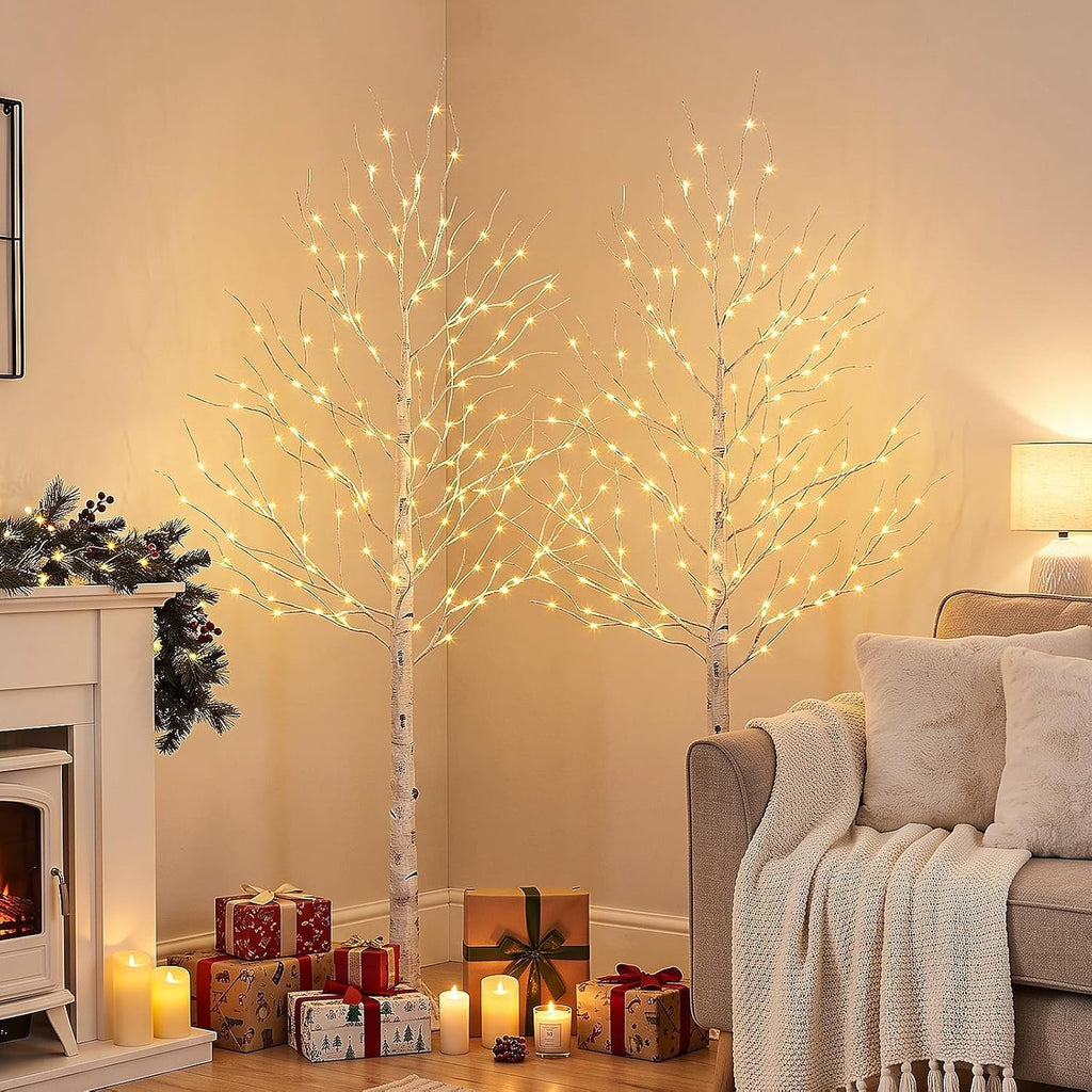 Lighted Birch Tree, 6ft Prelit White Christmas Trees Outdoor 2Pack