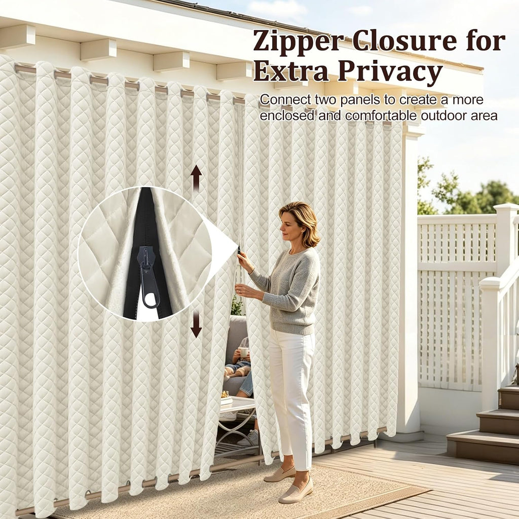 Outdoor Curtains with Zipper Blackout Gazebo Curtains | Heavyweight, Windproof, 2 Panels, Grommet, UV Blocking, 54 x