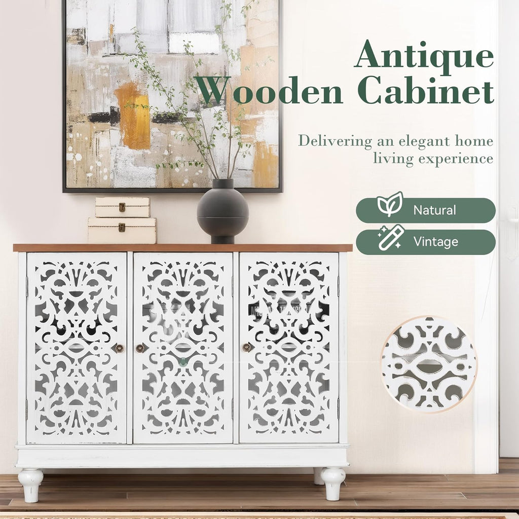 Entryway Buffet Cabinet with Storage, White Accent Cabinet | Accent Cabinet, 3 Doors, Buffet Cabinet with Storage