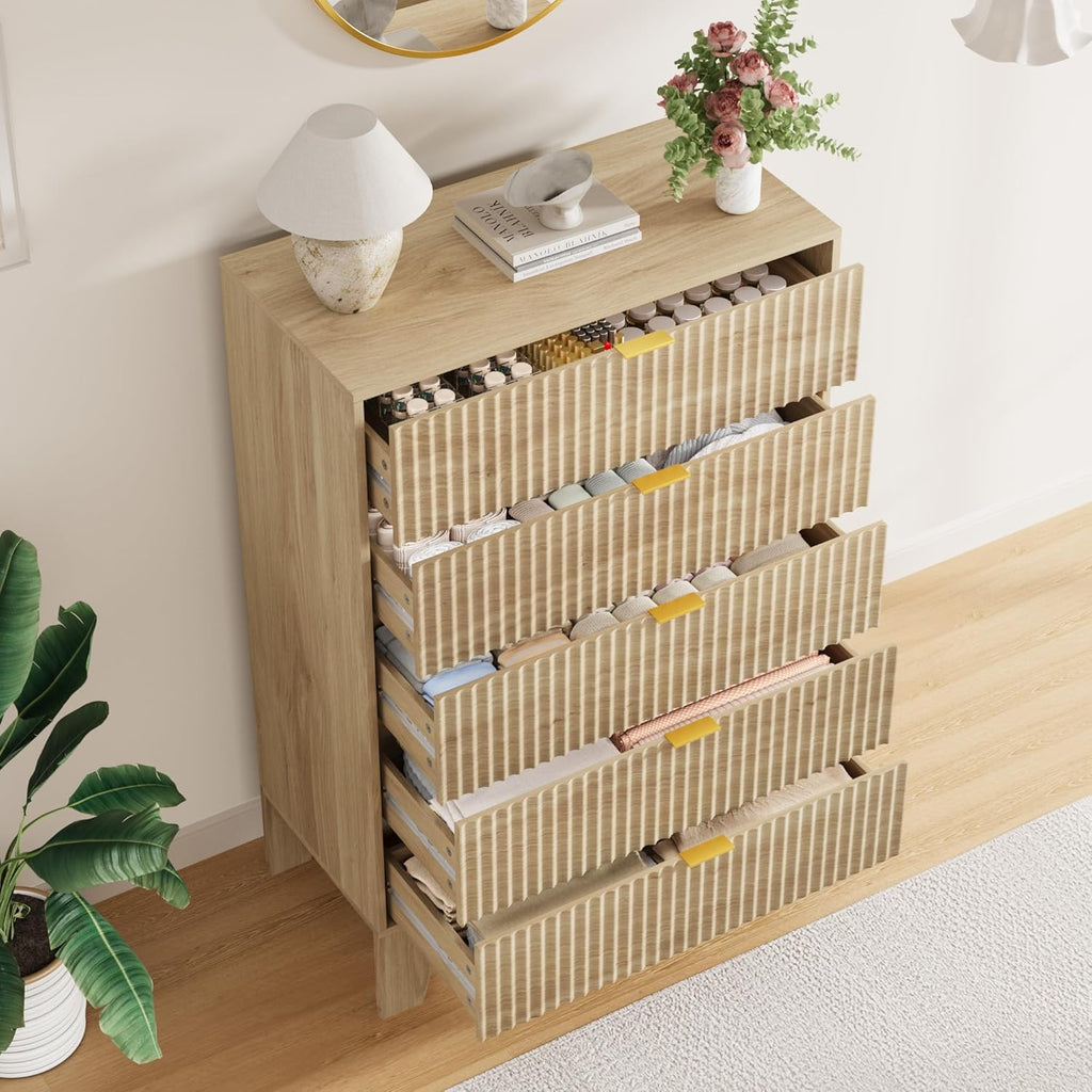5 Drawer Dresser , Fluted Dresser | Fluted Door, Sturdy Structure, Easy to Clean
