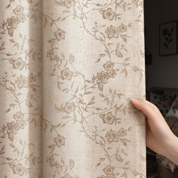 Floral Blackout Curtains Vintage Farmhouse Light Beige 52W*84L