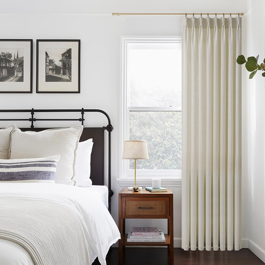 Flax Burlap 90 Inch Pinch Pleated Linen Curtains for Living Room Thick Linen Textured Drapes 90 Inches Long Pinch