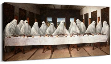 Spooky Halloween Canvas, Replica Ghost Last Supper Wall Art 24x48 In