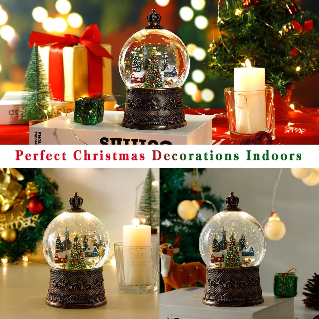 100mm Christmas Snow Globe with Music and Water Feature Christmas Lantern Decorations Snow Village with Large
