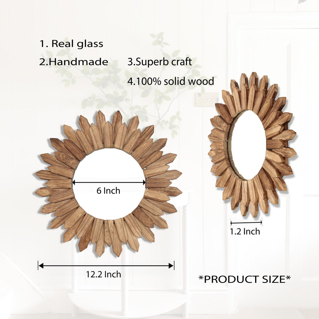 Boho Wall Decor Sunburst Mirror 3 Pack Rustic Round Wood Mirror 12 inch Boho Mirror Home Decor Farmhouse Room