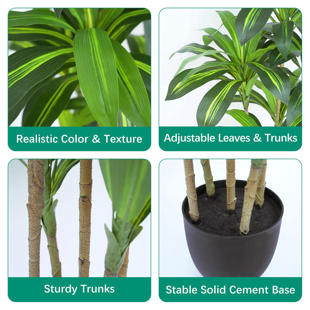 Artificial Plants 5.3Ft Dracaena Fragrans Faux Trees with 7 Heads Fake Tree Decor Indoor or Outdoor Office Decoration