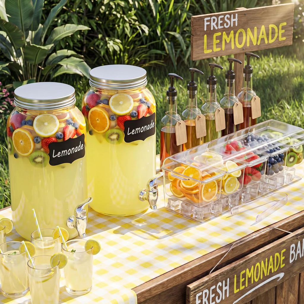 Lemonade Stand Supplies Lemonade Bar Supplies Include 2 Lemon Glass Drink Dispenser, 1 Transparent Storage Box - Set of 9