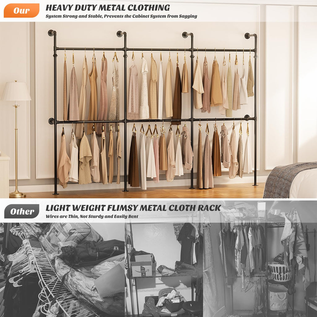 Industrial Pipe Clothing Rack, Reversible 9.85FT Clothes Rack