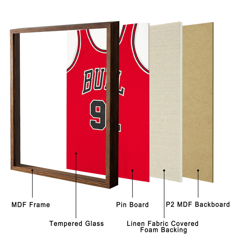 16x20 Large Shadow Box Picture Frame with Soft Linen Back, Brown Wooden Jersey Frame Memory Display Case with