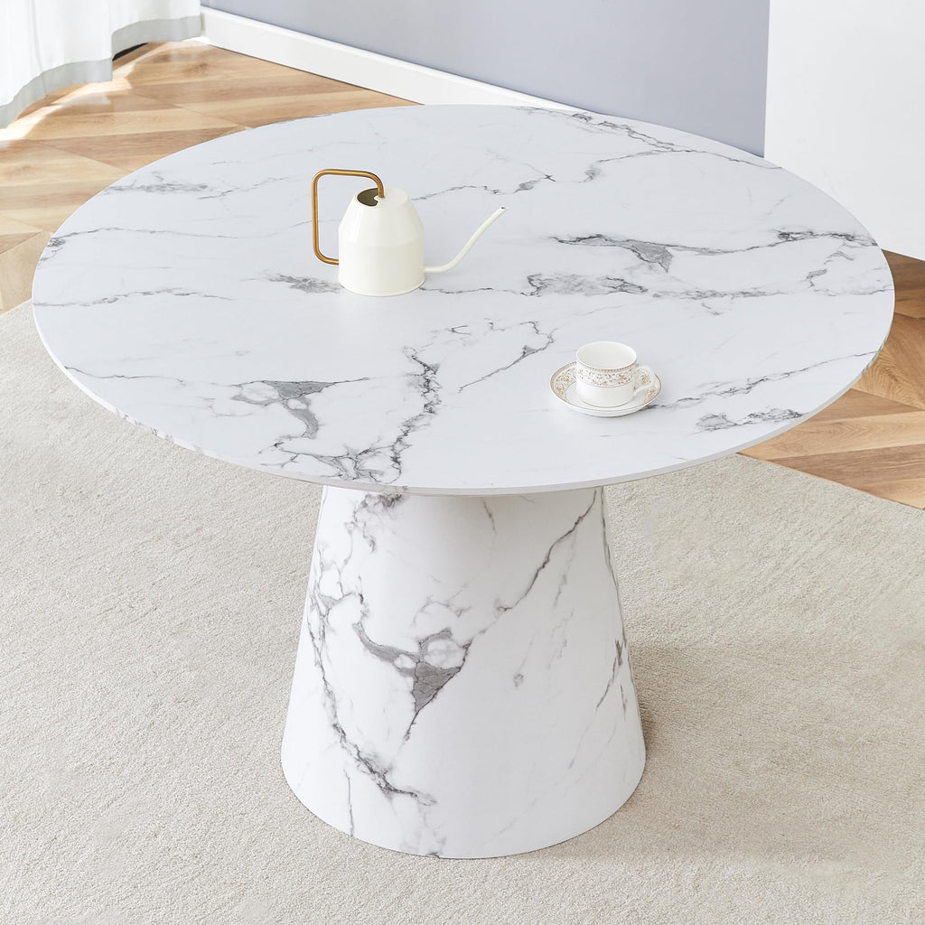 White Dining Table, 45'' Round Dining Table for 4-6 Person
