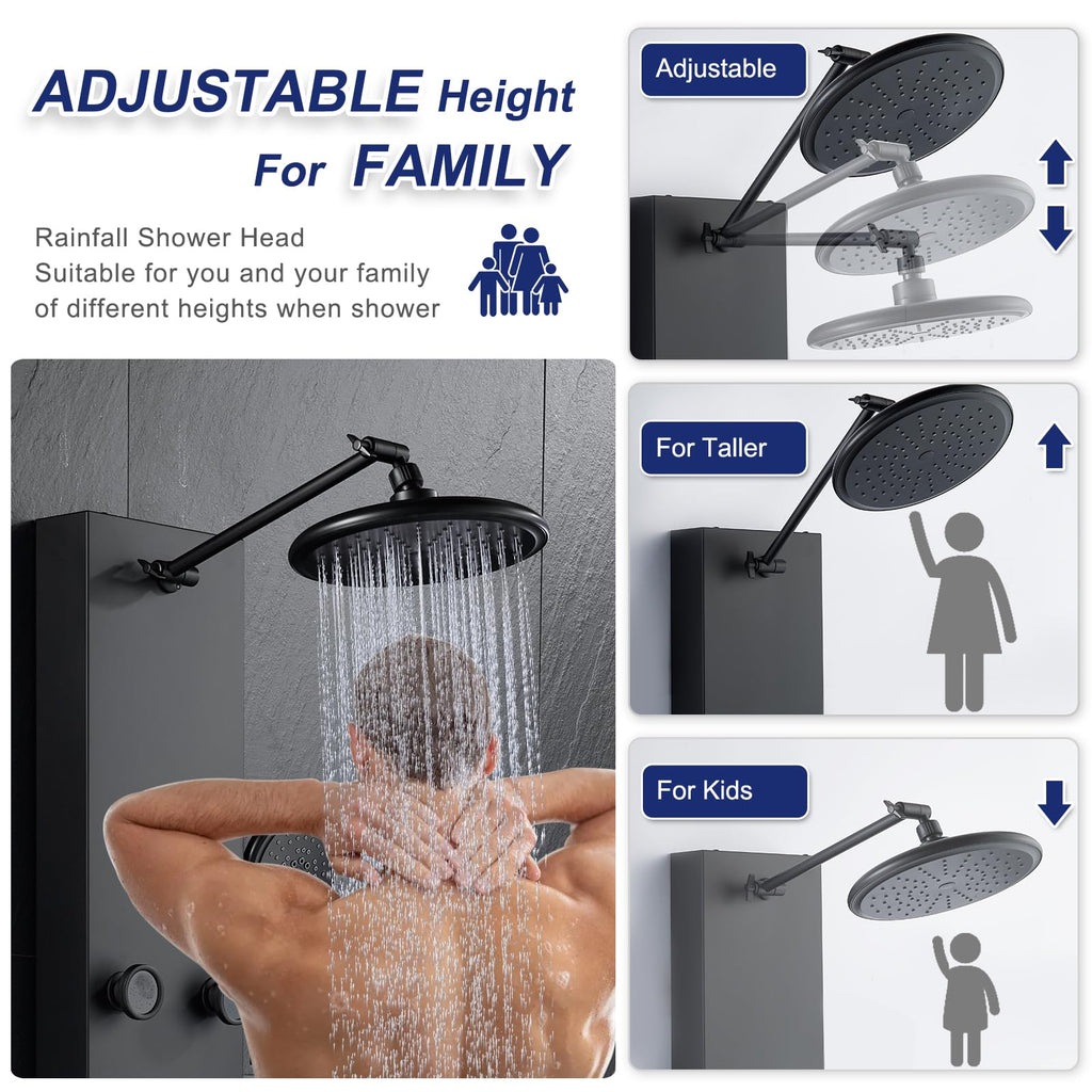 Shower Panel Tower System with Adjustable 6 Body Jets, Matte Black