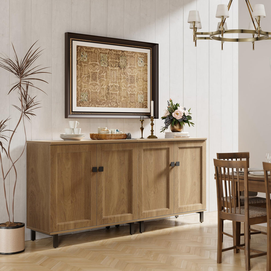 Buffet Sideboard Cabinet Farmhouse Modern 2 in 1 Storage Cabinet with Adjustable Shelves, Coffee Bar, Living Room