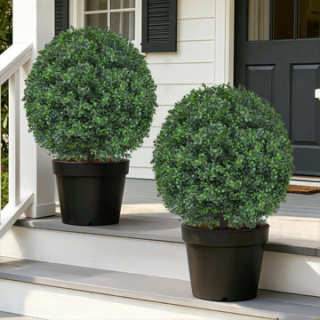 2 Pack 27.6" Artificial Boxwood Topiary Ball with Spikes for Outdoor