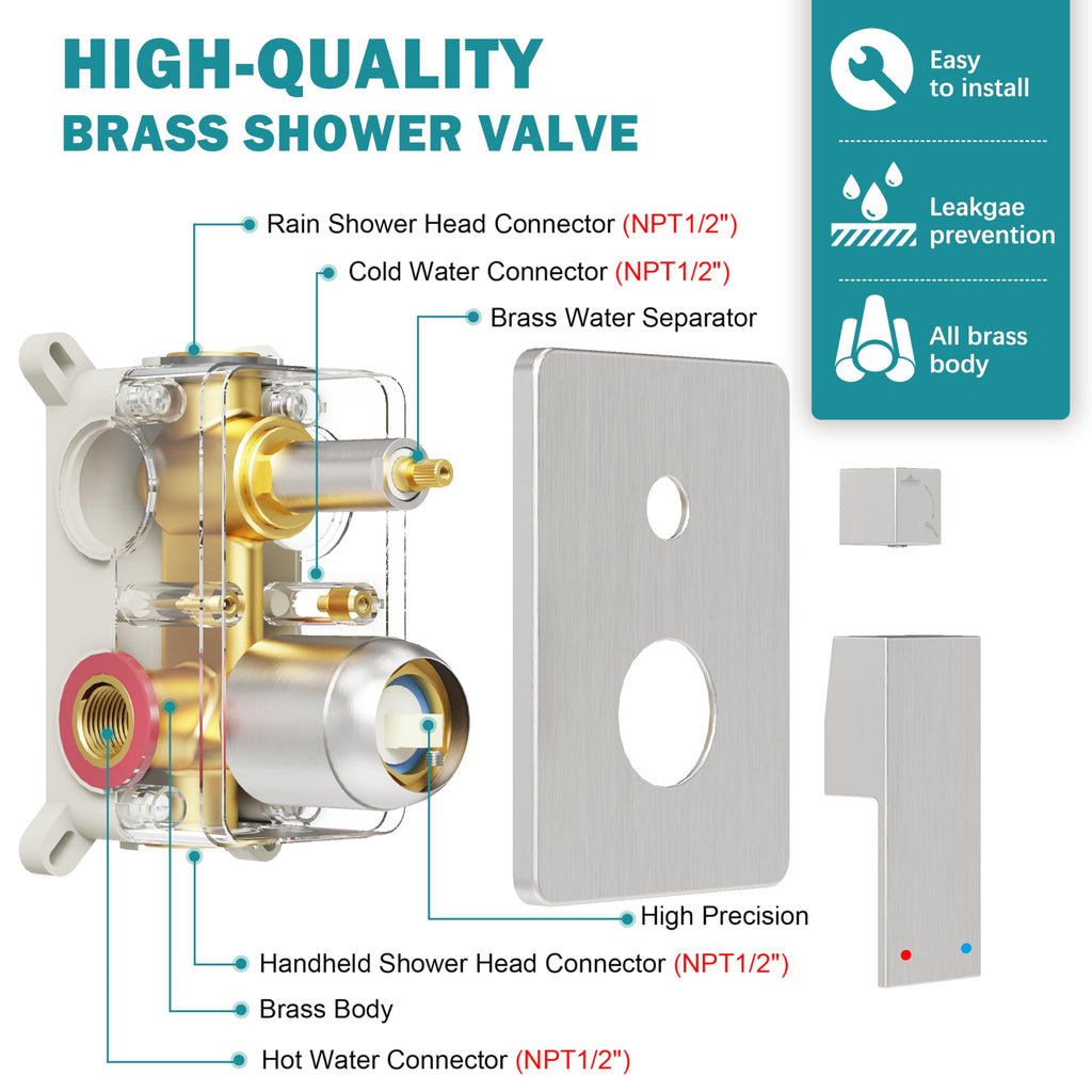 12" Rain Shower System with Handheld & Valve, Brushed Nickel