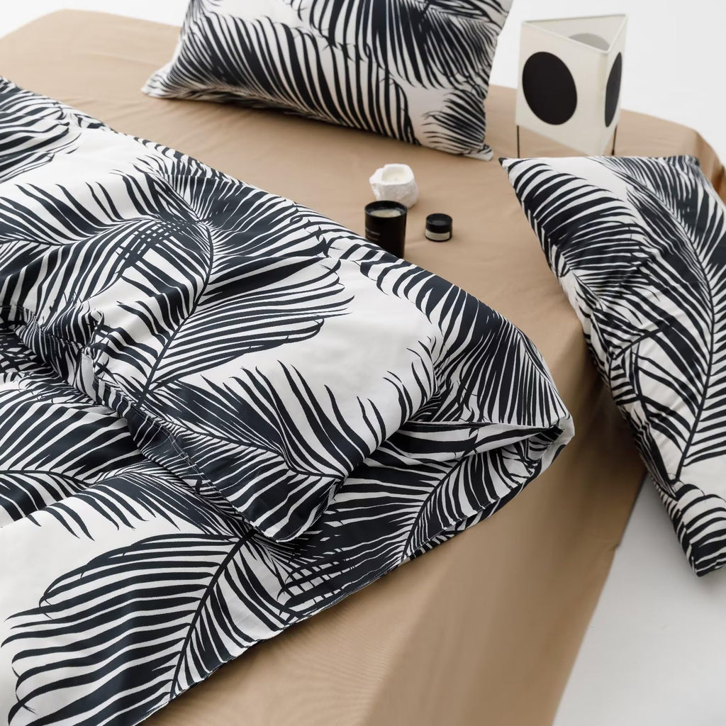 Black Leaves Comforter Cal King Black and White Palm Leaf Printed Comforter Set Modern Boho Black Tropical Botanical