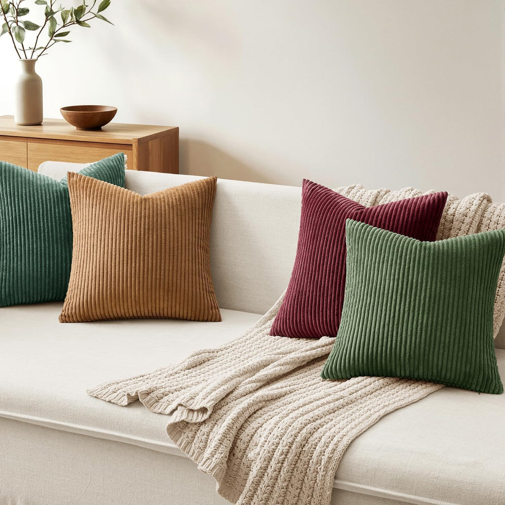 Soft Corduroy Decorative Throw Pillow Covers Christmas Green 20x20 - Set of 4