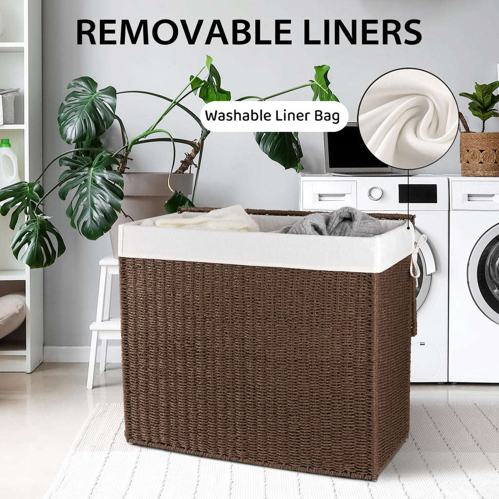 Laundry Hamper with Lid, 140L(35.7 Gal) Large Wicker Laundry Basket , Handwoven Paper Rope Clothes Hamper with