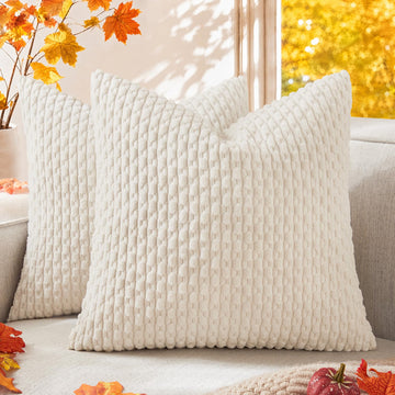 Soft Corduroy 28x28 Inch Pillow Covers 2 Pack, Cream White