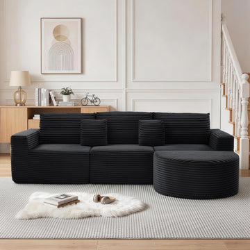 110" L-Shaped Modular Sectional Sofa with Chaise, Fluffy Corduroy Cloud Sectional Couch with Deep Seat & Side