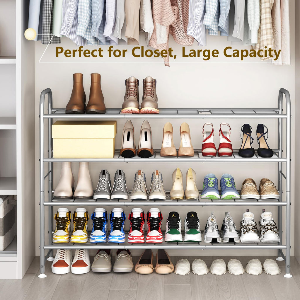 4 Tier Long Shoe Rack for Closet Metal Shoe Organizer