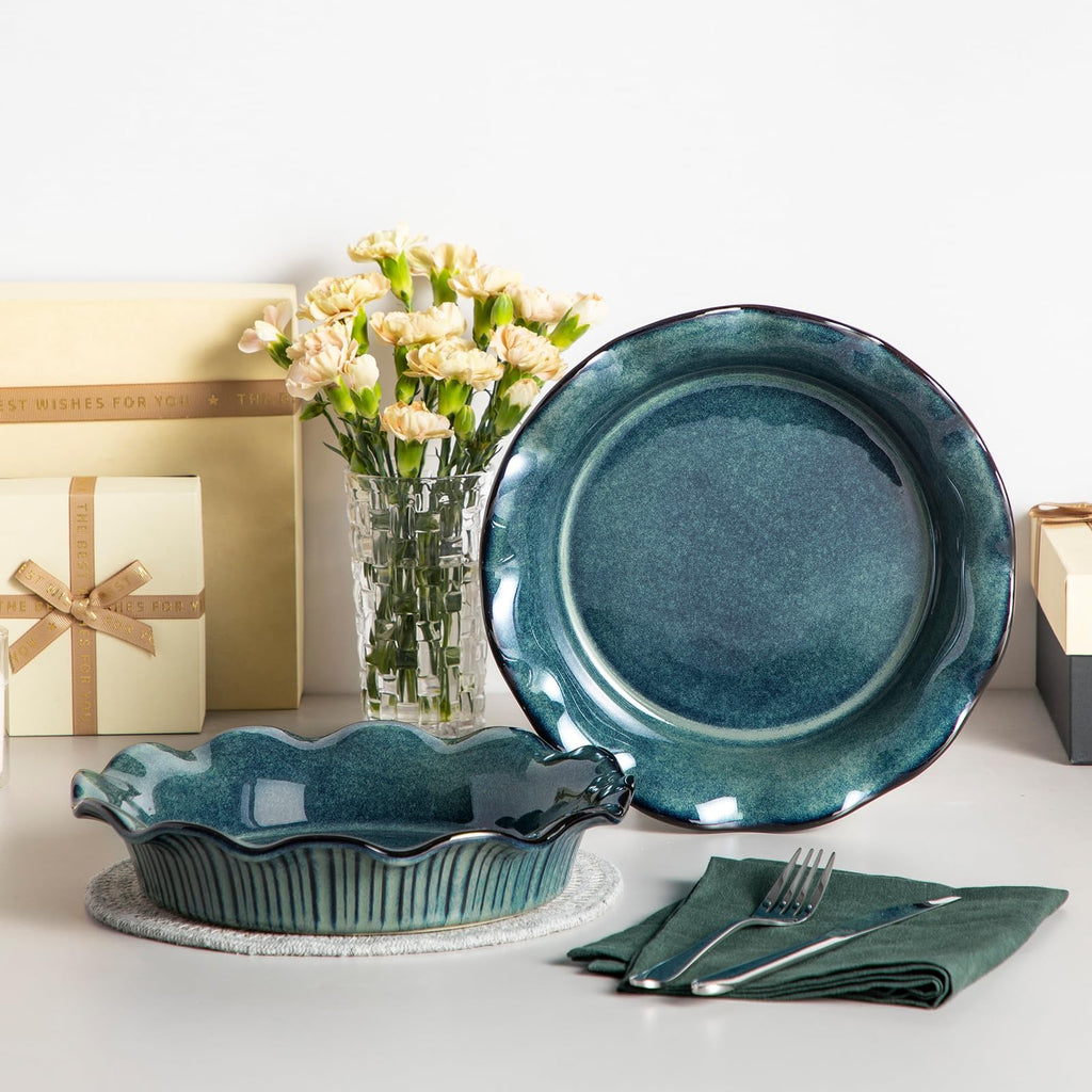 2 Pack Pie Pans for Baking, 9 Inch Ceramic Ruffled Pie Dish
