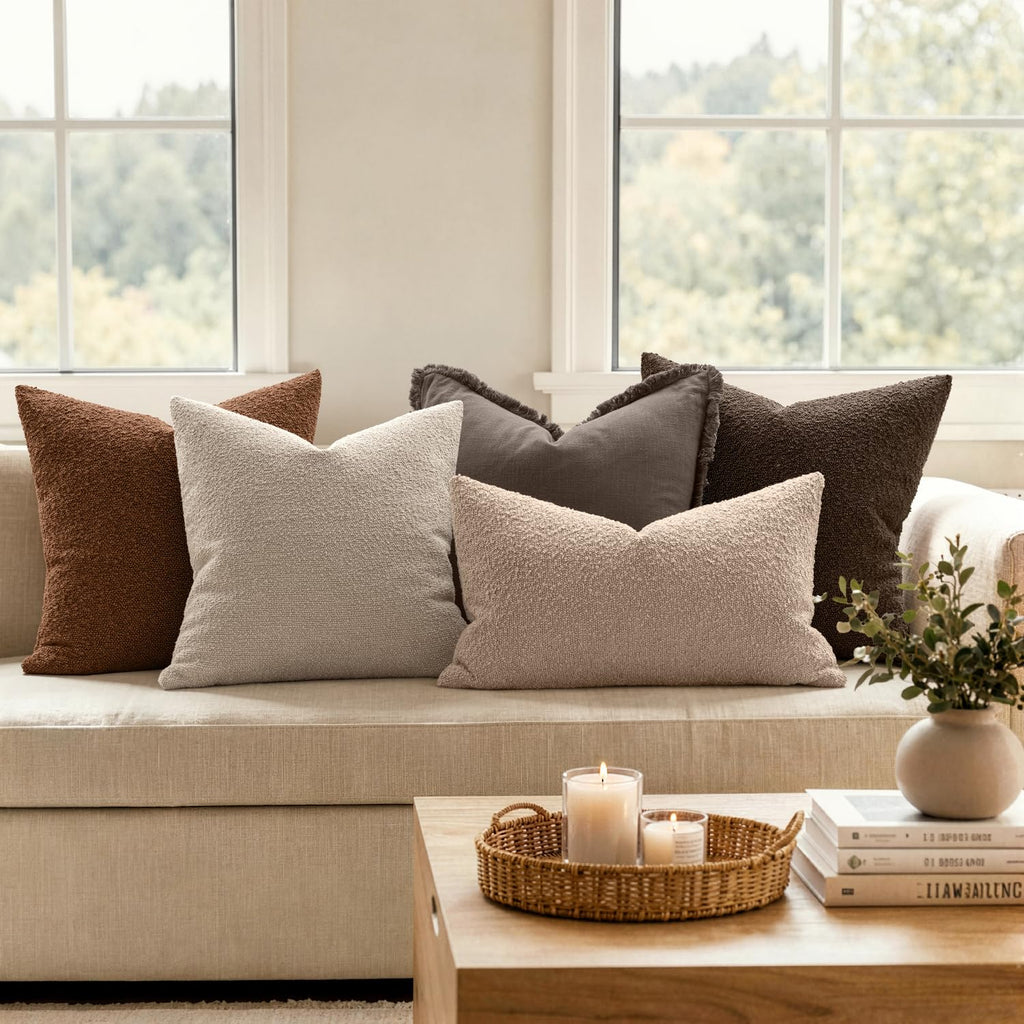 18x18 Decorative Boucle Couch Pillow Covers Oatmeal