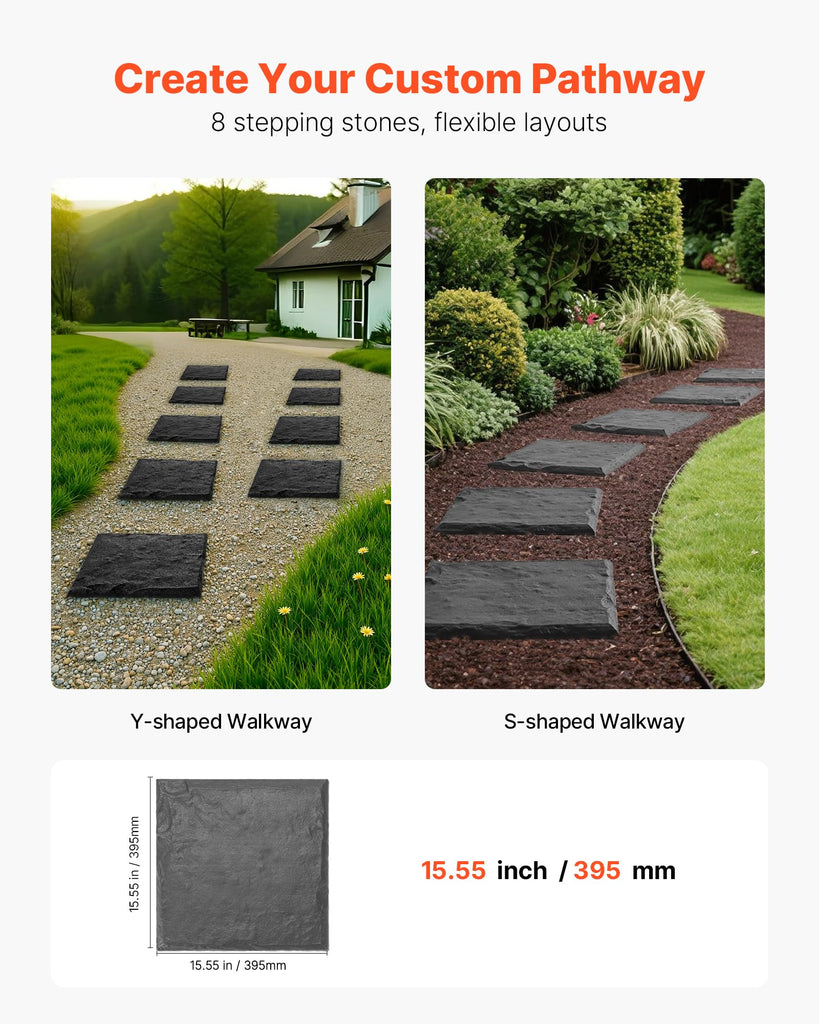 Garden Stepping Stones, 8Pcs 15.5 x 15.5 in, Decorative Stepping Stones with Stakes, Weather-Resistant Plastic