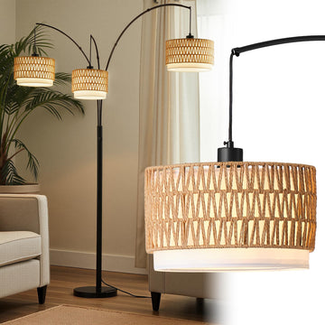 3-Light Arc Rattan Floor Lamp, 80'' Boho Tree Lamp
