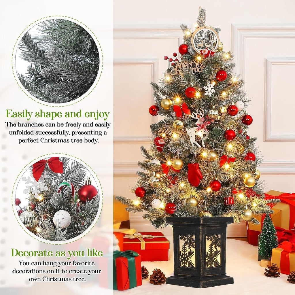 3FT Prelit Artificial Christmas Tree with Lights, 3 Foot Artificial Christmas Tree with Snowflake Base, 78 LED Prelit
