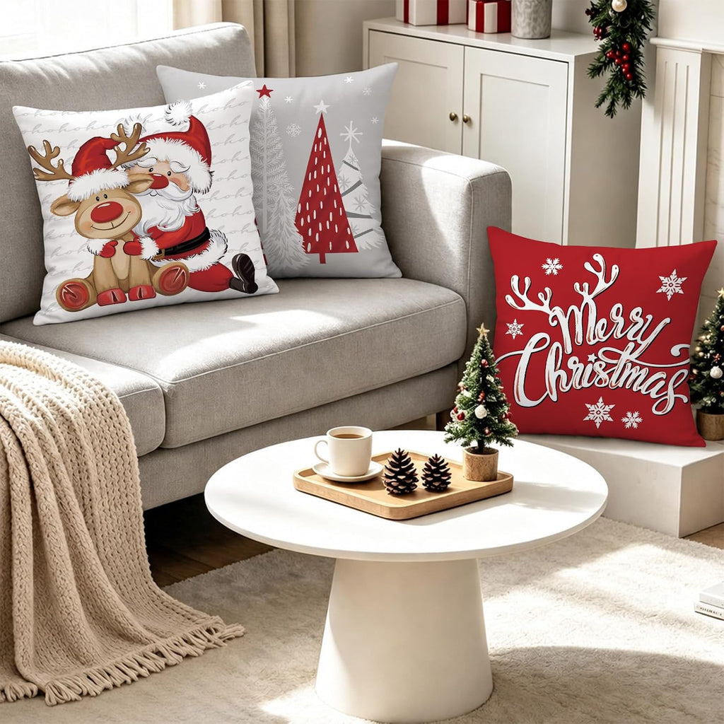 Merry Christmas Throw Pillow Covers 18x18 Inches - Set of 4