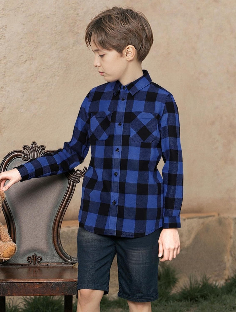 Boys Flannel Shirts Long Sleeve Kid Plaid Button Down Shirt