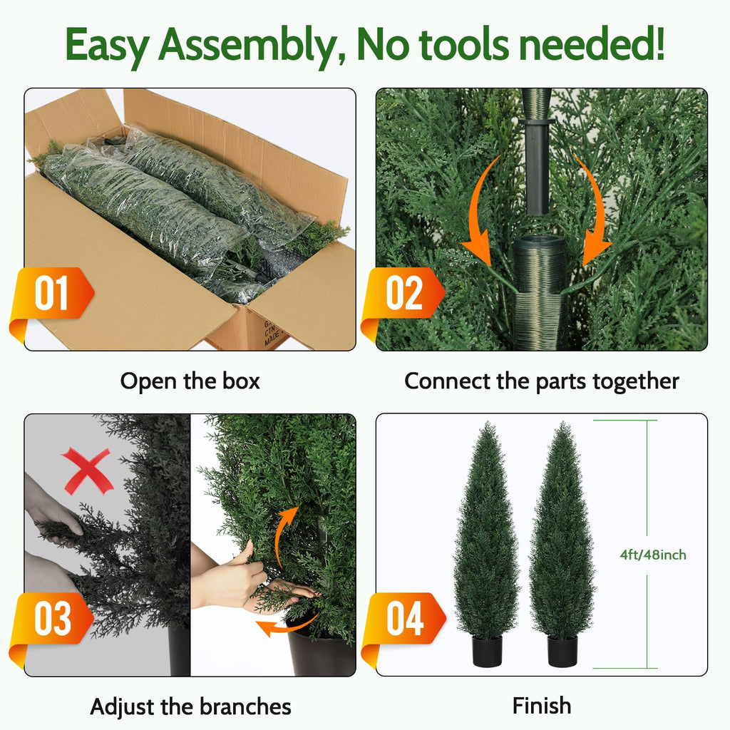 Cedar Topiary Trees Artificial Outdoor 4ft UV-Resistant Fake Plants 2 Pcs