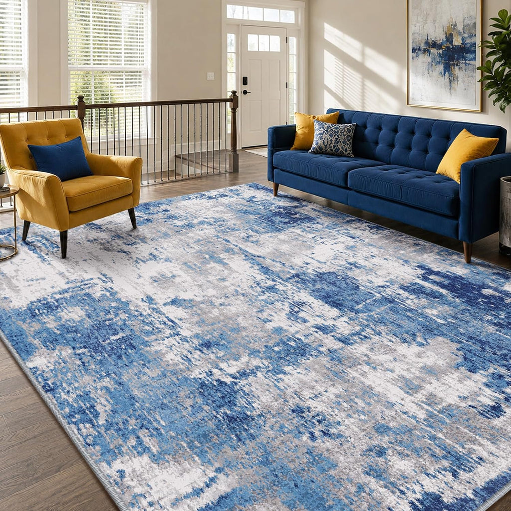 Washable 5'x7' Abstract Area Rug Blue Gray