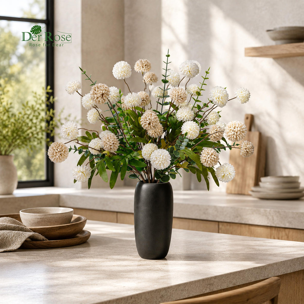 Fake Flowers in Ceramic Vase, 18Pcs White Blooms for Spring Decor