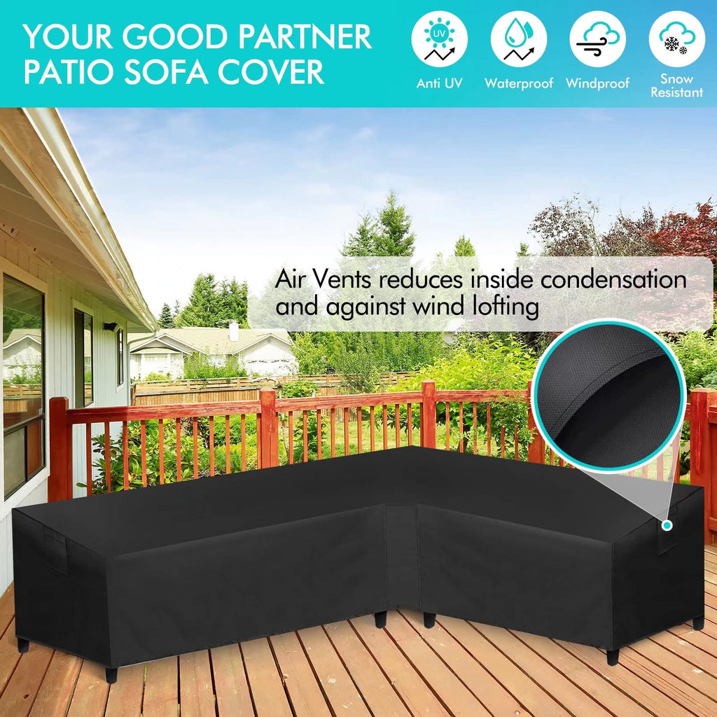 Patio L-Shaped Sectional Sofa Cover Waterproof, Heavy Duty Outdoor Sectional Couch Cover with Air Vent, Right Facing