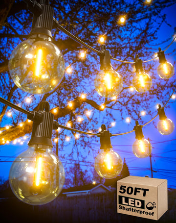 Outdoor String Lights, 50FT G40 LED IP65 Waterproof Patio Lights