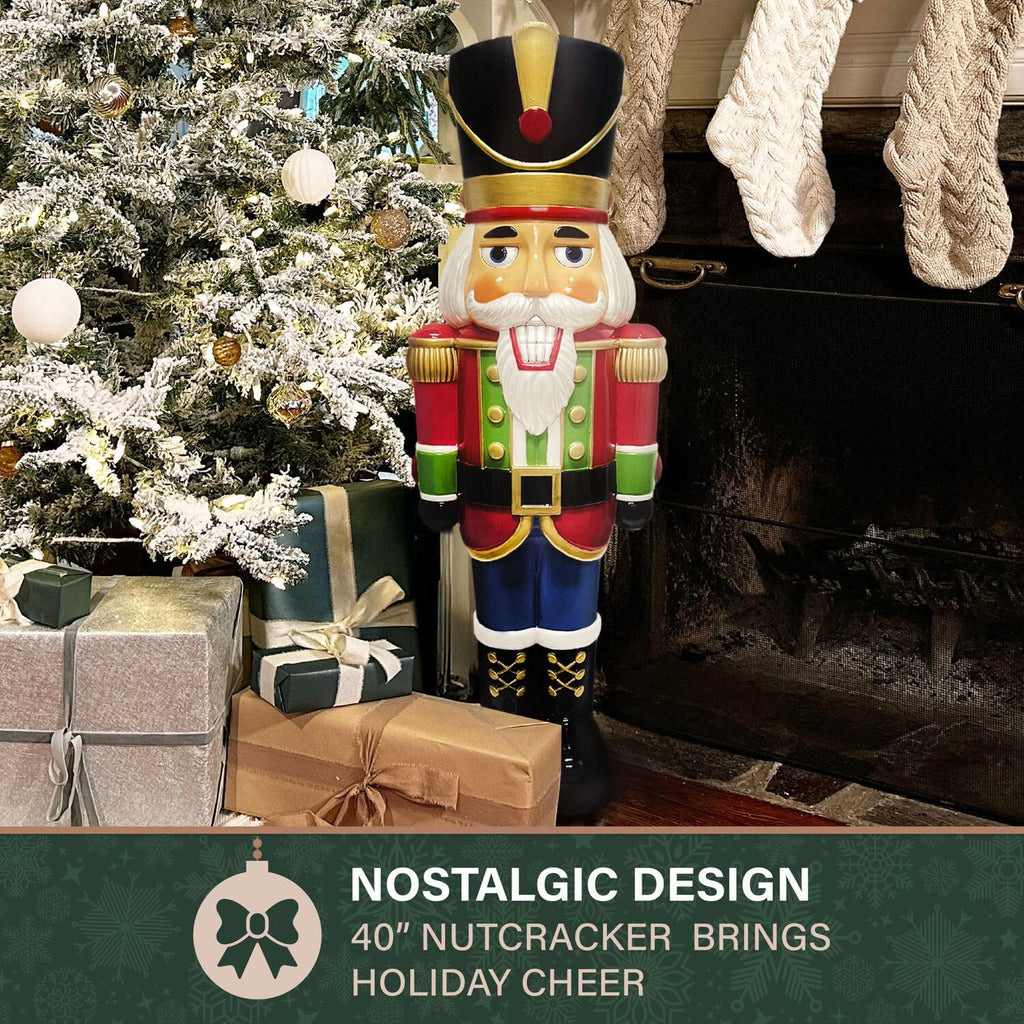 40" Nutcracker Soldier Blow Mold, Lighted Indoor & Outdoor Christmas Decoration, Vintage Seasonal Holiday Décor