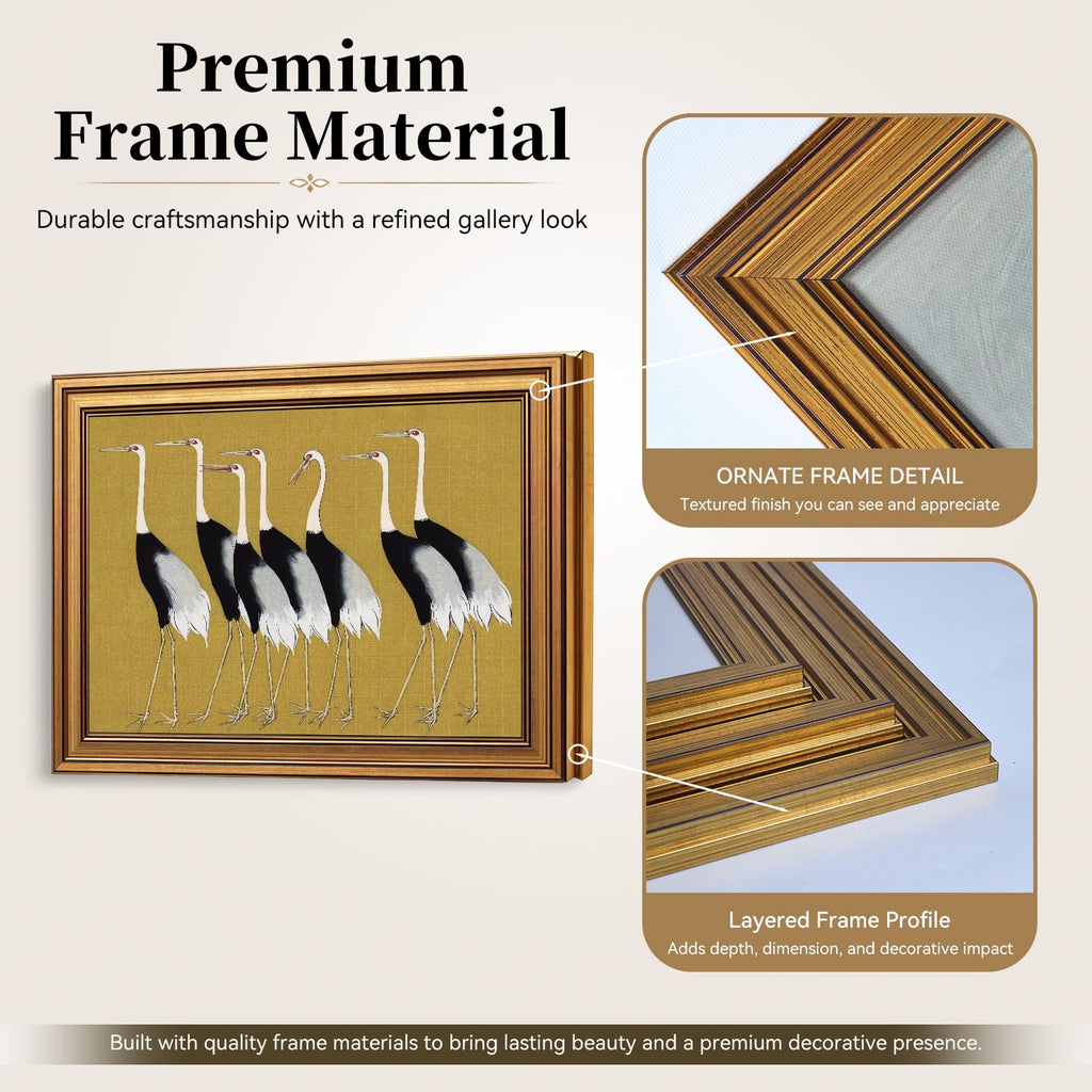 Cranes Vintage Gold Framed Wall Art 16x24 inch