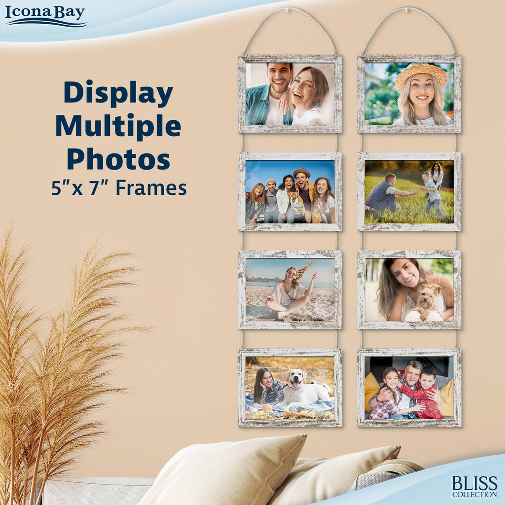5x7 Hanging Picture Frames Collage with 8 Openings - Distressed White, 2 PK
