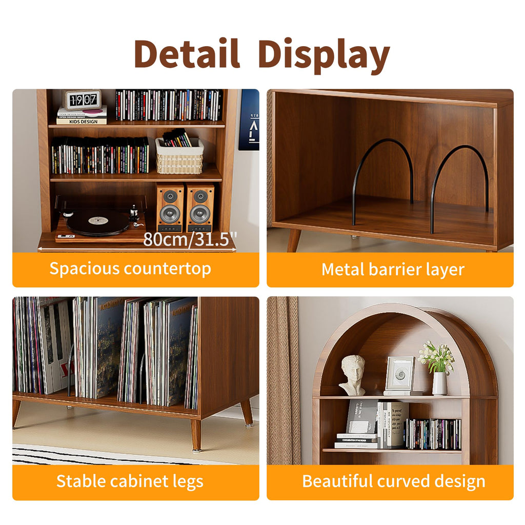 Arched Large Record Player Stand, Holds Up 350+ Albums, 31.5''W