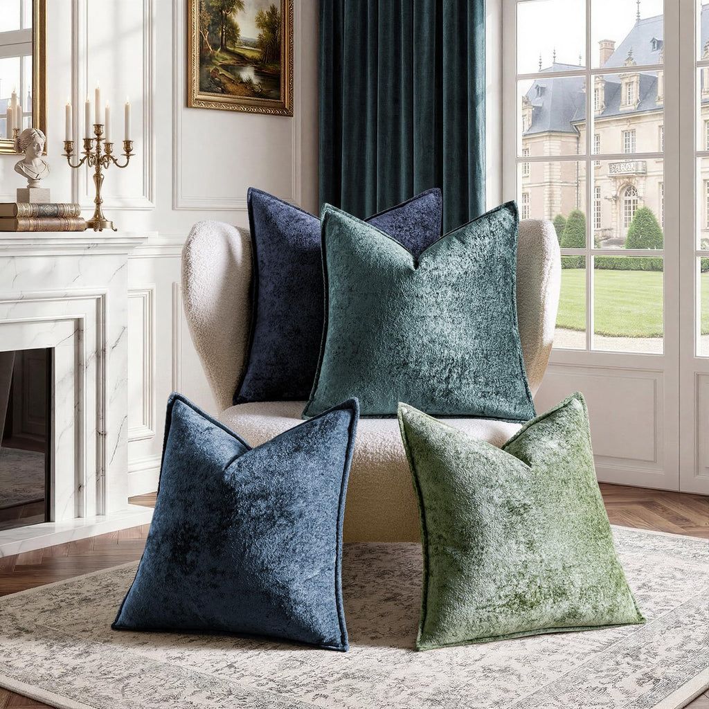 Throw Pillow Covers 18X18 Inch 4 Packs, Soft Velvet Decorative Pillow Cases with 3D Ice Flower, Texture Modern Accent