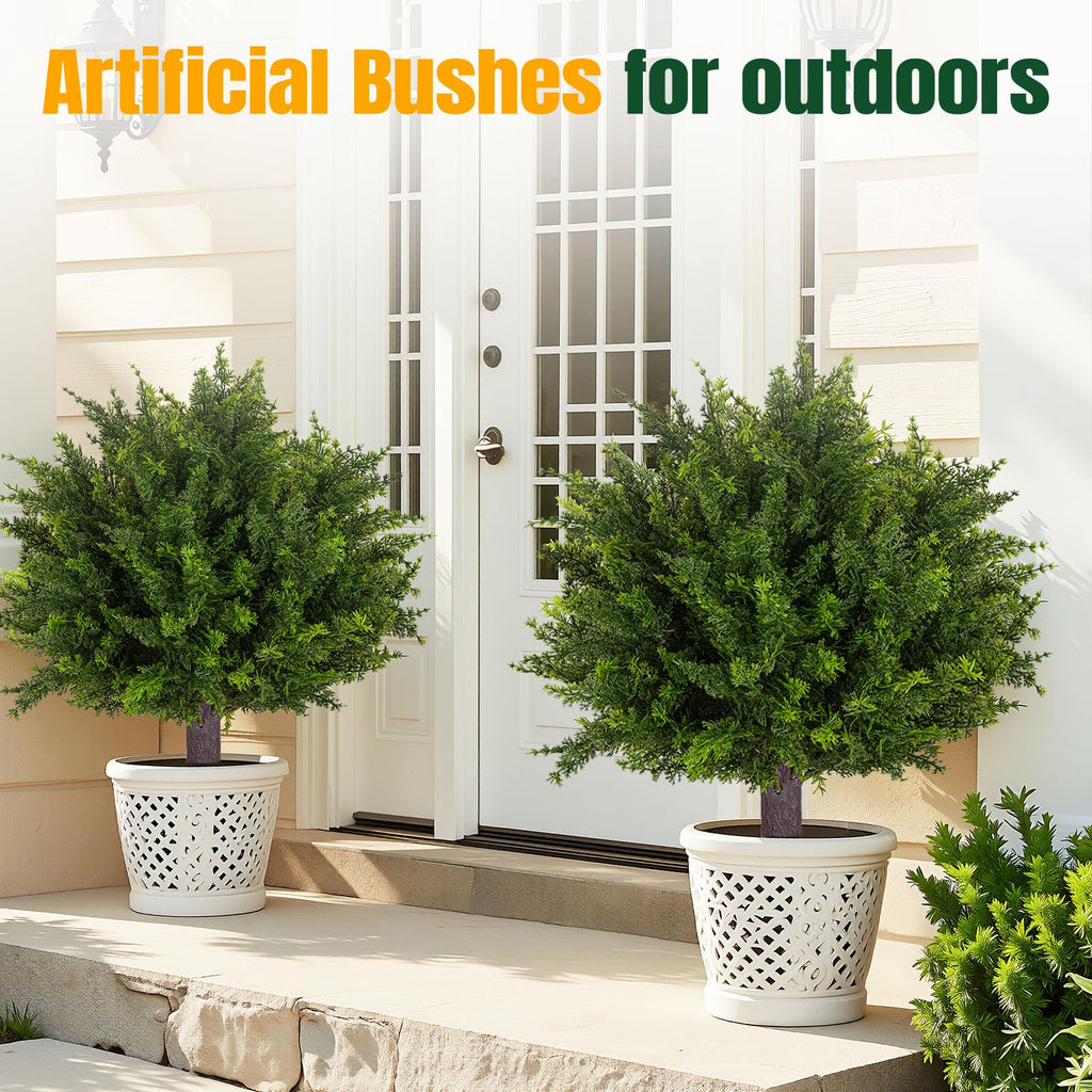 24.5 Inch Set of 2 Topiary Cedar Trees Artificial Outdoor