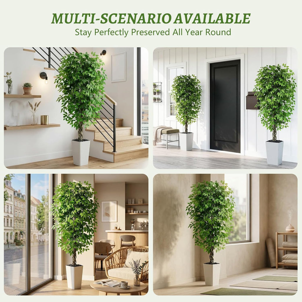Artificial Ficus Tree Indoor, 6FT Realistic Large Fake Trees