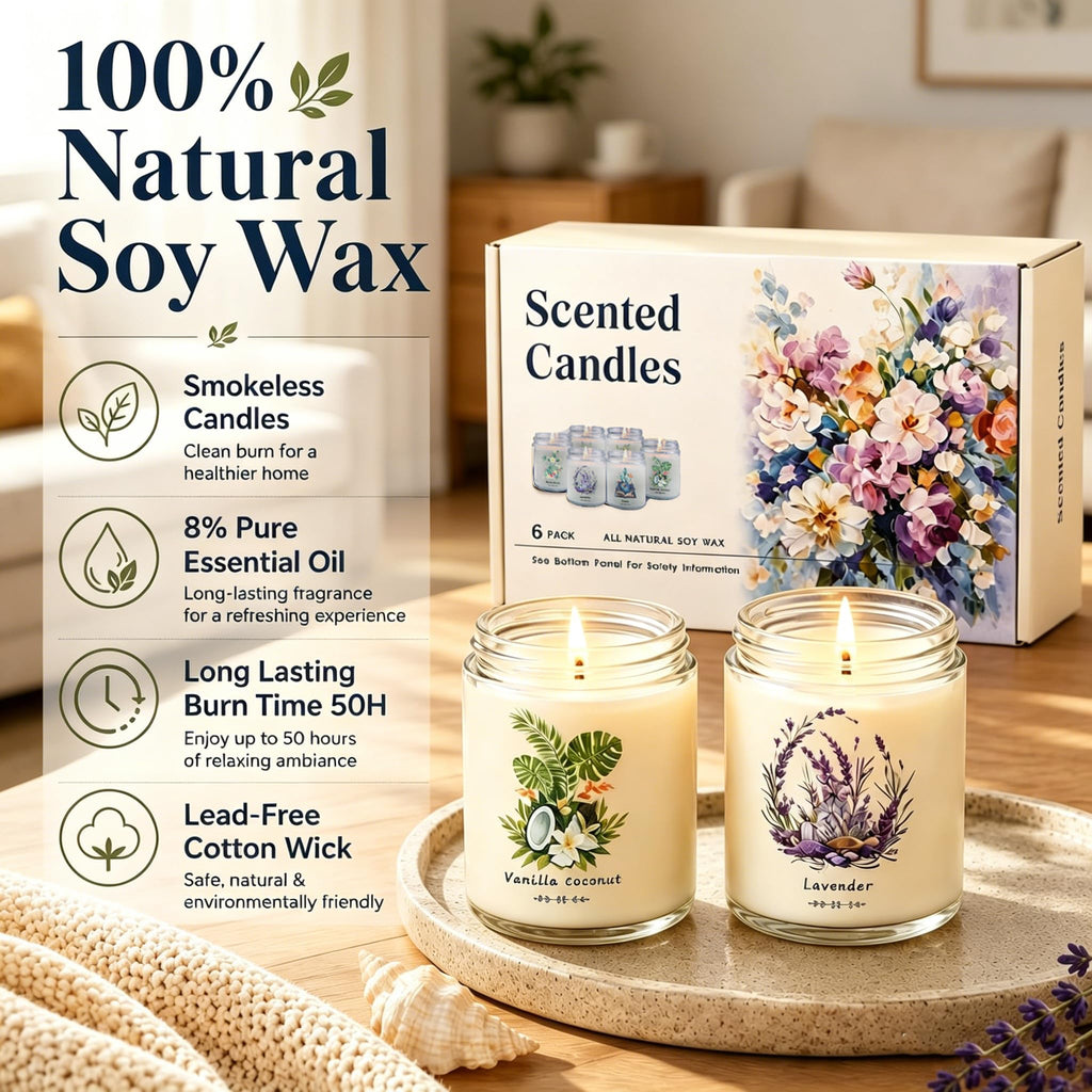 6-Pack Scented Soy Candles, 37.8 oz Gift Set for Women