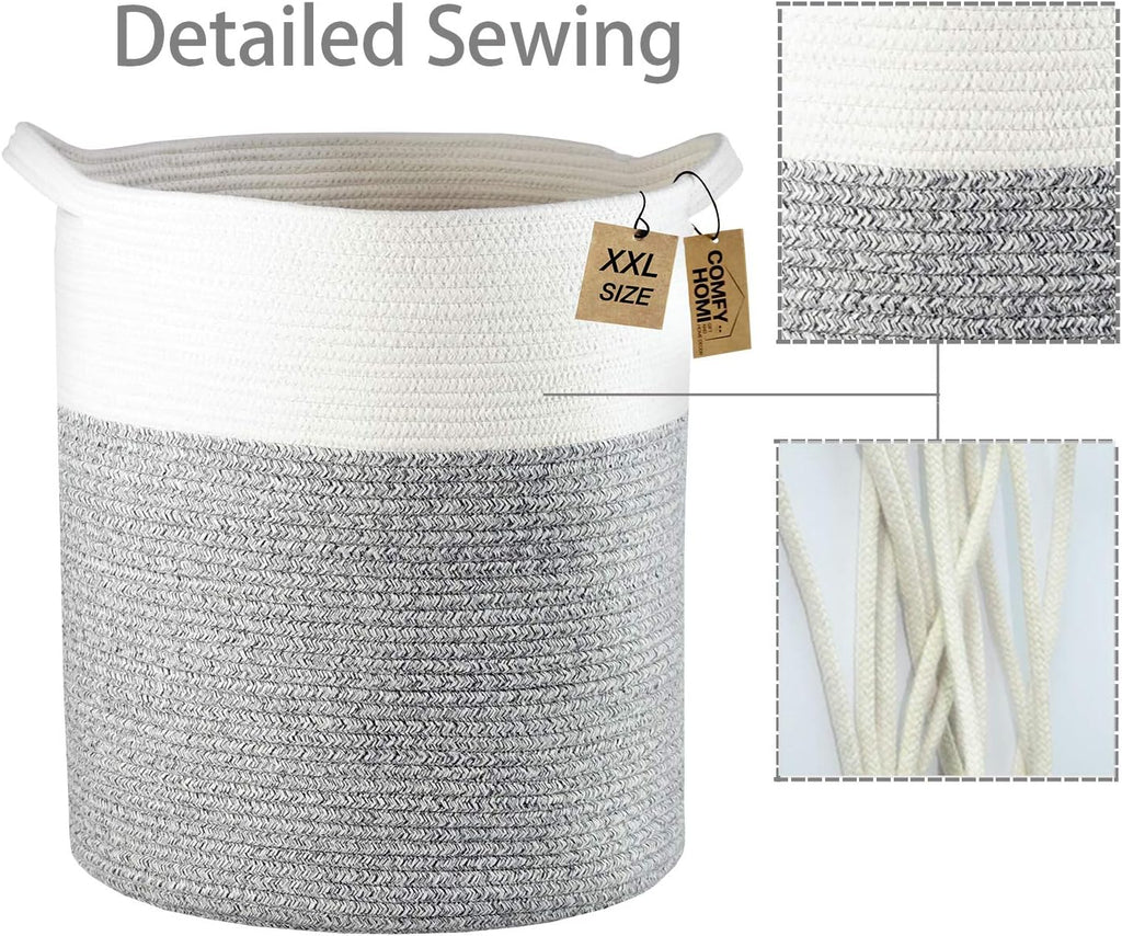 Large Laundry Basket, Cotton Rope Nursery Woven Basket for Storage, Blanket Baskets Living Room Laundry Hamper, Dog