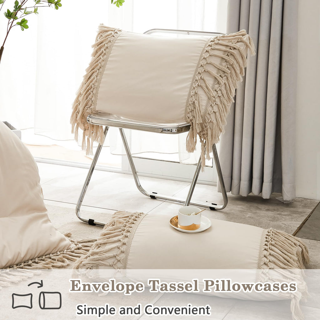 Beige Comforter Set Queen, 3 Pieces Boho Tassel Bedding
