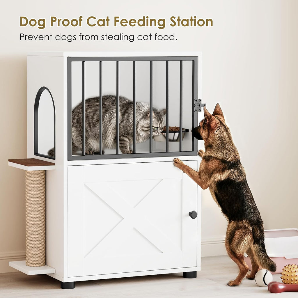 Dog Proof Cat Feeding Station, Dog Proof Cat Feeder, Cat Food Table, White